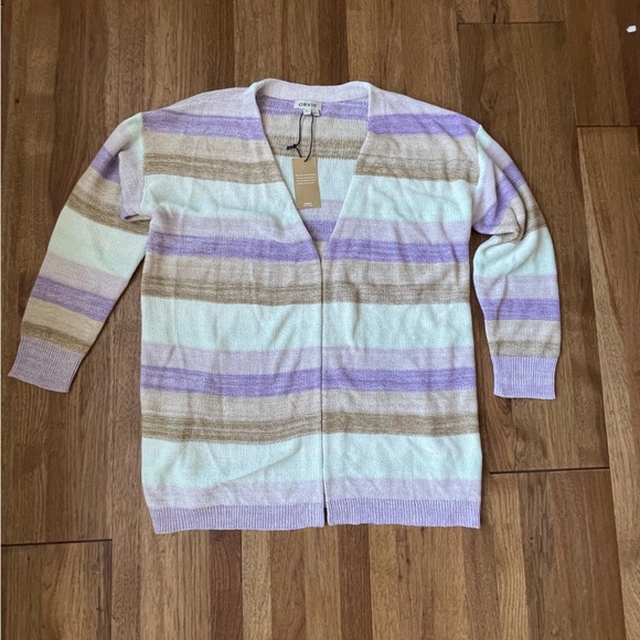 NWT Orvis Linen/Cotton Blend Striped Open Cardigan Women Sz L Purple Boho Casual - Picture 1 of 9